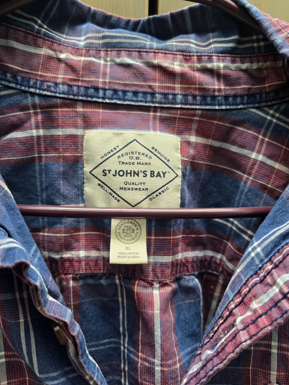 St. John's Bay Red & Blue Plaid Cotton Button-Down Shirt